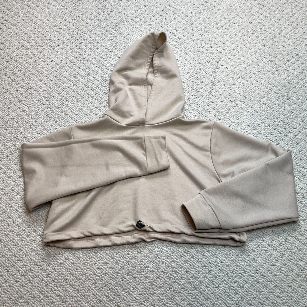 Boohoo Cropped Hoodie Sweatshirt Womens 12 Beige Pullover Polyester Long Sleeve